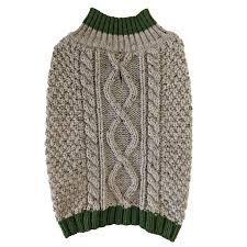 Pet Sweater - ALPINE CABLE SWEATER Taupe with Green Accent