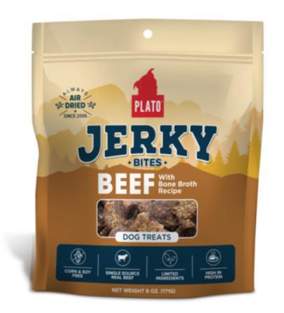 Plato Dog Treat Beef Bone Broth Jerky Bites 6 oz