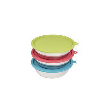 Messy Mutts Bowl Stainless Steel Set XLarge 6 Pc 3 Bowls 3 Covers 6 Cup
