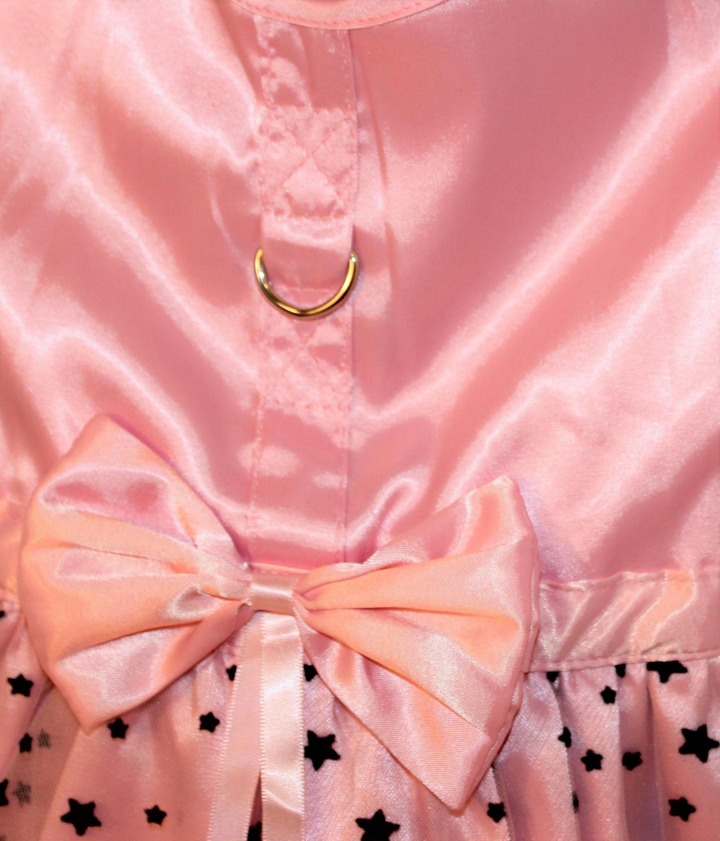 Pink satin dress with layered skirt with stars, D ring. - Mr Mochas Pet Supplies