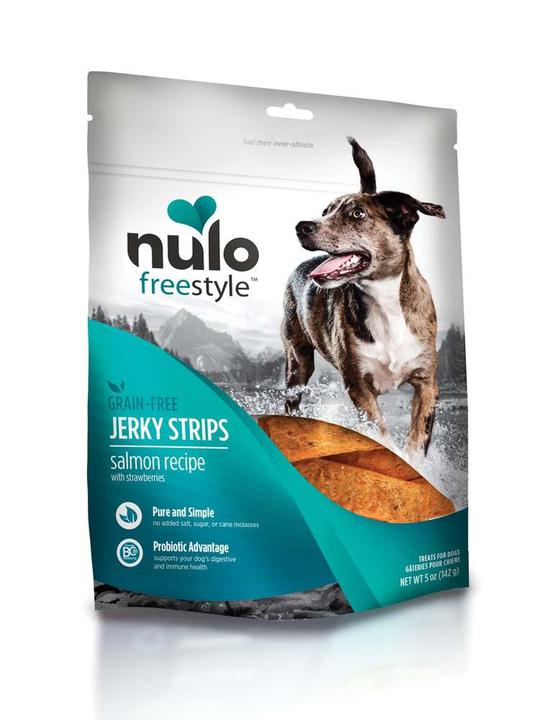 Nulo treats Jerky Strip Salmon/Strawberry 5oz - Mr Mochas Pet Supplies