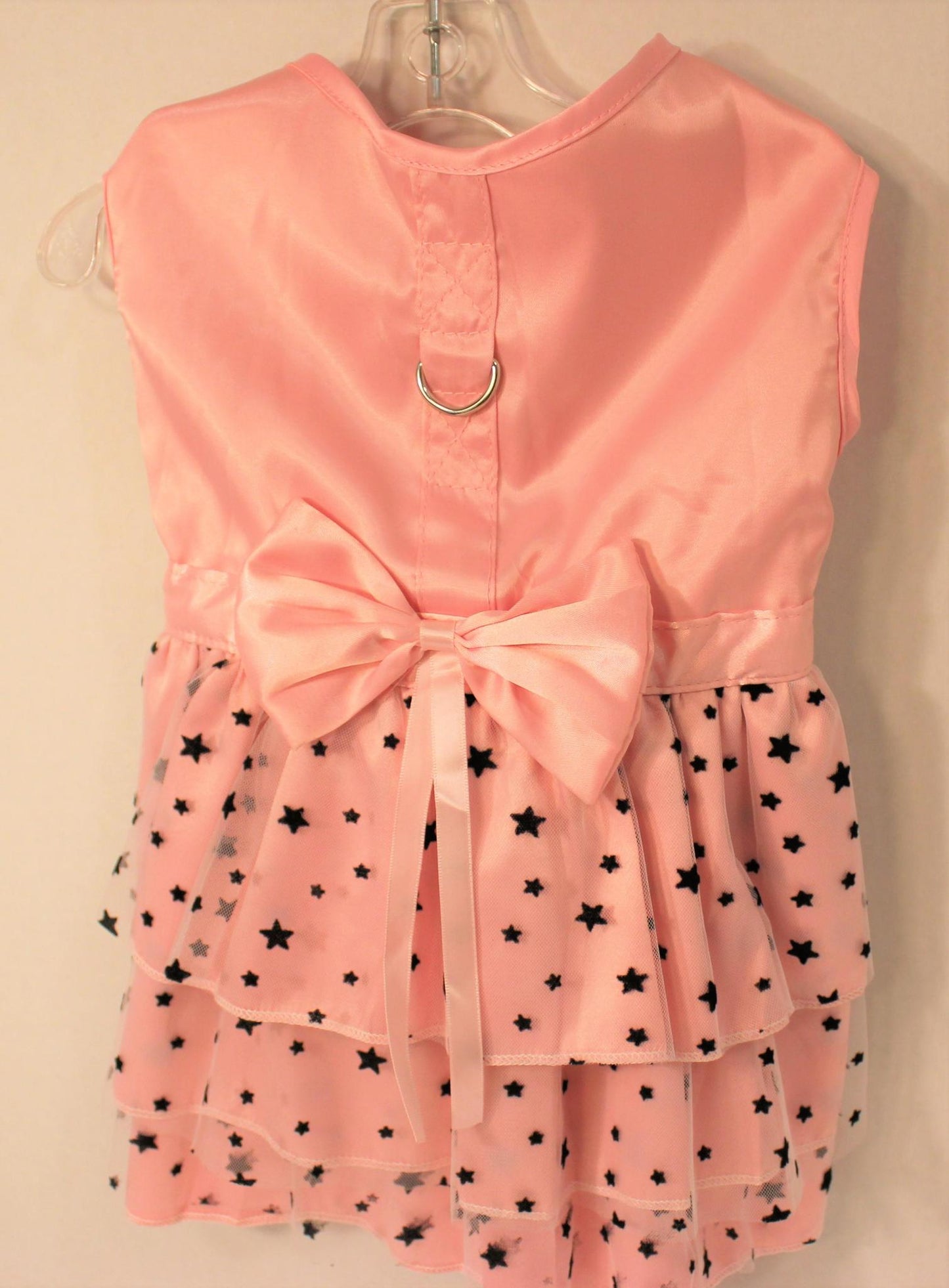 Pink satin dress with layered skirt with stars, D ring. - Mr Mochas Pet Supplies