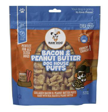 Raw Dog Treat Beef Collagen Puffs Bacon & Peanut Butter 2.5 oz