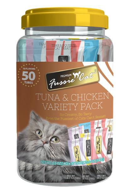 FUSSIE CAT TUNA & CHICKEN PUREE VARIETY PACK - 10 FLAVORS - 50 COUNT