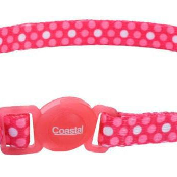 Coastal Safe Cat Adjustable Breakaway Collar Pink Dots 3/8 In X 8-12 in