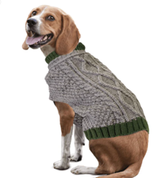 Pet Sweater - ALPINE CABLE SWEATER Taupe with Green Accent