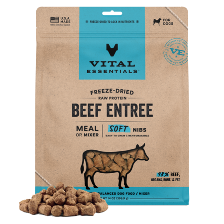 Vital Essentials Freeze-Dried Raw Protein Beef Soft Nibs Meal or Mixer Dog Food