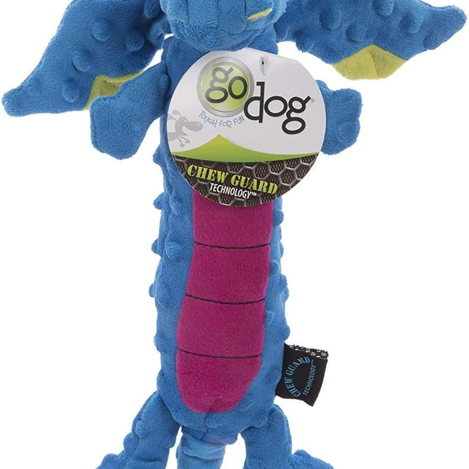 GoDog Checkers Dragons with Chew Guard Tech Durable Plush Dog Toy