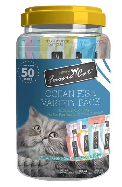 FUSSIE CAT OCEAN FISH PUREE VARIETY PACK - 10 FLAVORS - 50 COUNT