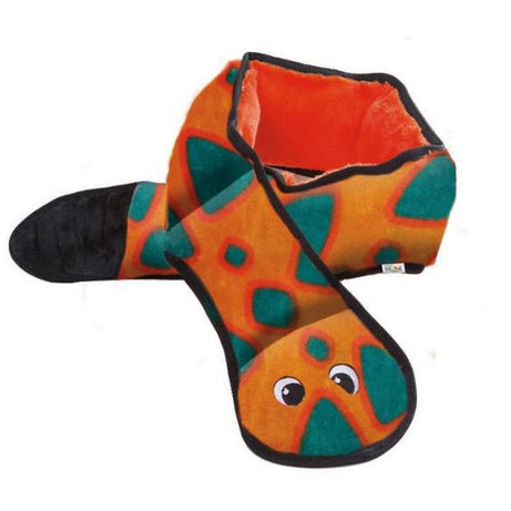 Outward Hound Invincibles Dog Toy Snake 6 Squeakers Orange/Blue