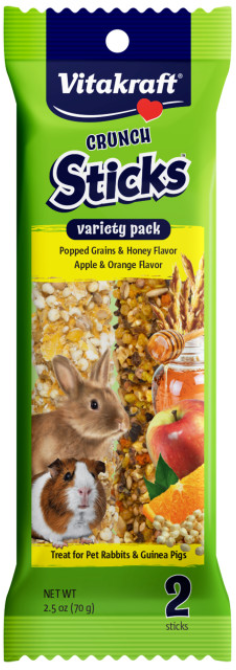 Vitakraft Crunch Sticks Variety Pack Popped Grains & Honey, Apple & Orange for Rabbits & Guinea Pigs
