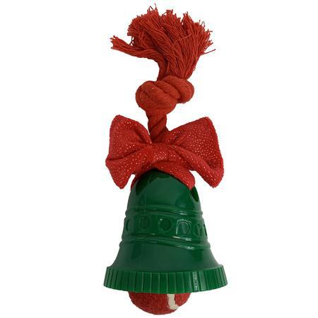 Multipet Holiday Bell with Rope, Bow & Tennis Ball 8"