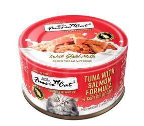 Fussie Cat Premium Tuna w/Salmon in Goats Milk Cat Food 2.47oz Can