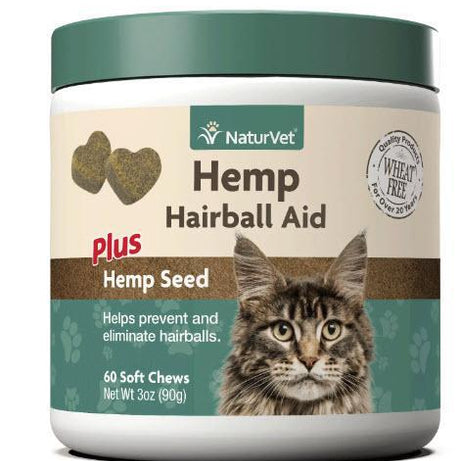 Naturvet Wheat Free Hemp Hairball Aid Plus Hemp Seed Cats Soft Chew 60 Count