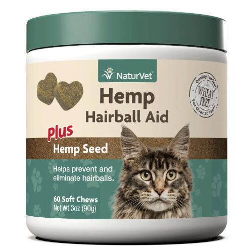 Naturvet Wheat Free Hemp Hairball Aid Plus Hemp Seed Cats Soft Chew 60 Count