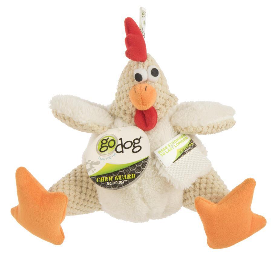 Worldwise GoDog Checkers Fat Rooster Chew Guard Toy White