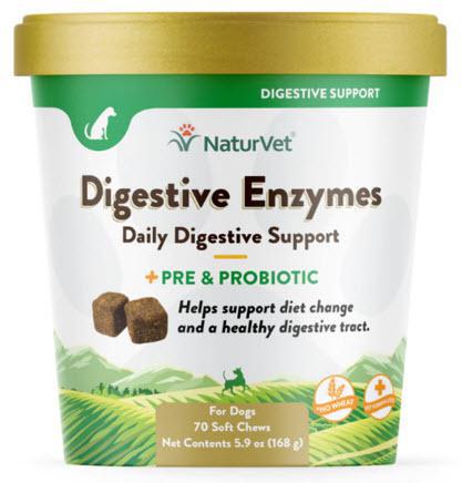 NaturVet Digestive Enzymes + Probiotic Soft Chew 70 Ct