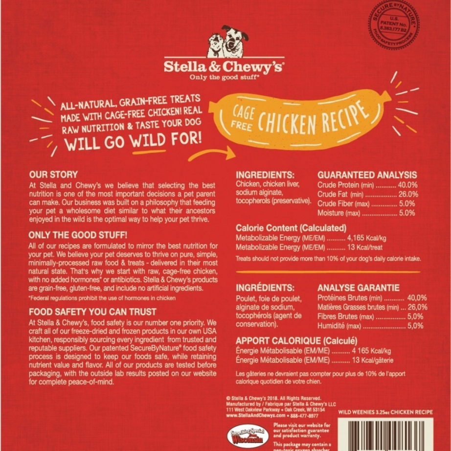 Stella & Chewy's Wild Weenies Grain Free Chicken Recipe Freeze Dried Raw Dog Treats