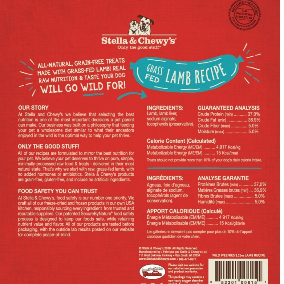 Stella & Chewy's Wild Weenies Grain Free Lamb Recipe Freeze Dried Raw Dog Treats