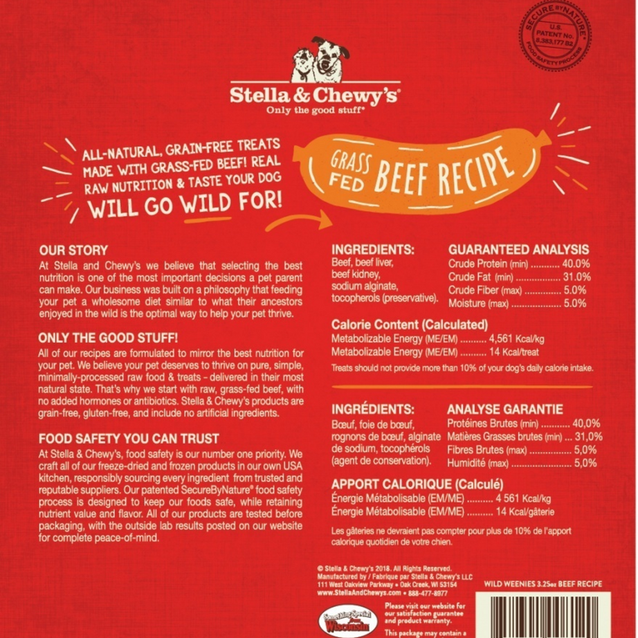 Stella & Chewy's Wild Weenies Grain Free Beef Recipe Freeze Dried Raw Dog Treats