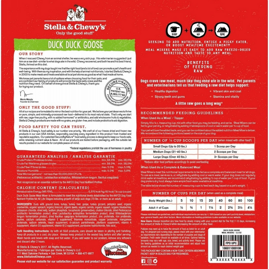 Stella & Chewy's Freeze Dried Raw Duck Duck Goose Meal Mixers Grain Free Dog Food Topper