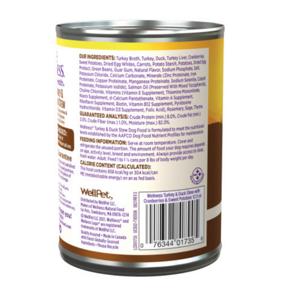 Wellness Grain Free Natural Turkey and Duck Stew with Sweet Potato and Cranberries Wet Canned Dog Food