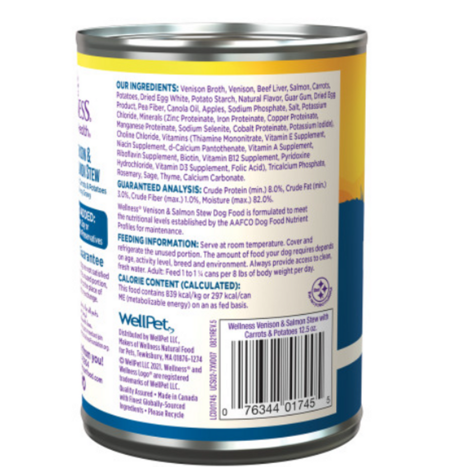 Wellness Grain Free Natural Venison & Salmon Stew with Potato and Carrots Wet Canned Dog Food