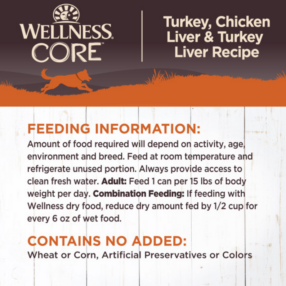 Wellness CORE Grain Free Natural Turkey, Chicken and Turkey Liver Recipe Wet Canned Dog Food