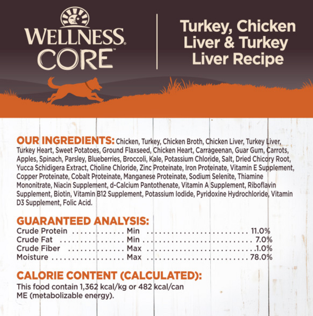 Wellness CORE Grain Free Natural Turkey, Chicken and Turkey Liver Recipe Wet Canned Dog Food