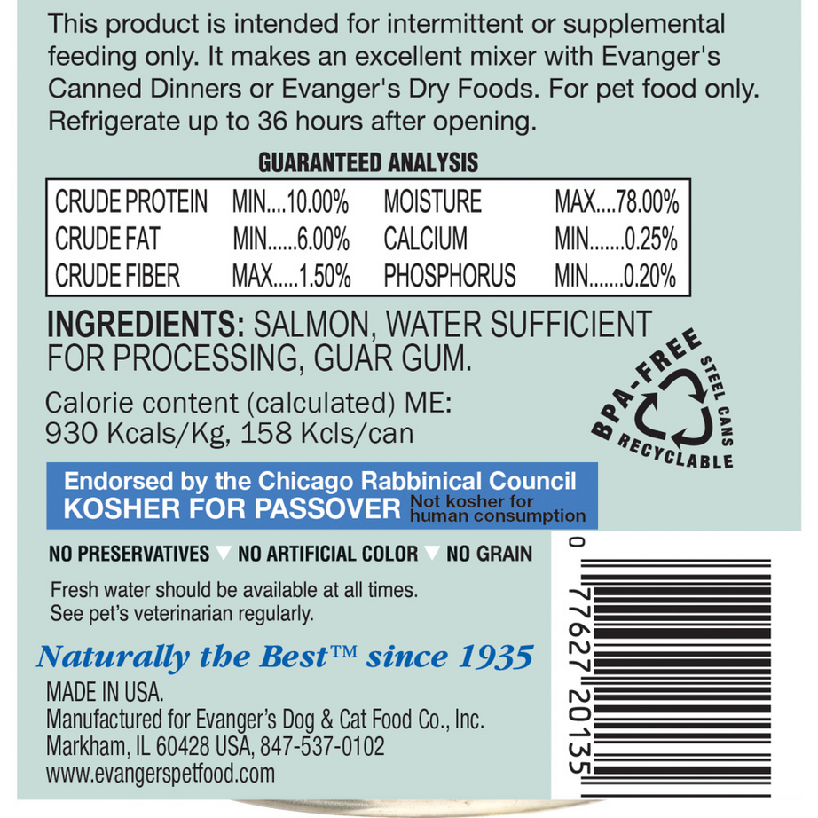 Evanger's Grain Free Wild Salmon Canned Cat and Dog Food