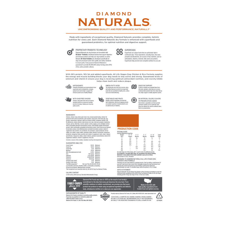 Diamond Naturals Chicken & Rice Formula All Life Stages Dry Dog Food