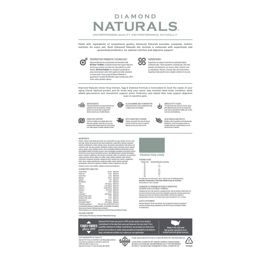 Diamond Naturals Senior Chicken, Egg & Oatmeal Dry Dog Food