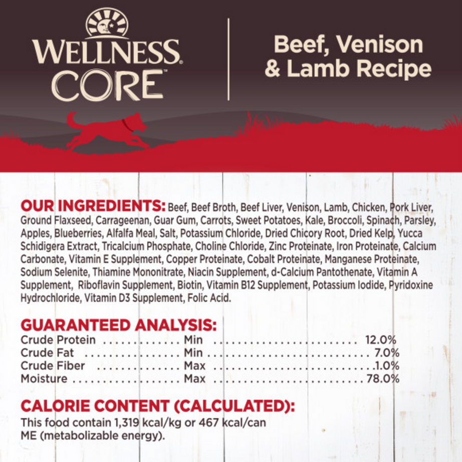Wellness CORE Grain Free Natural Beef, Venison and Lamb Recipe Wet Canned Dog Food