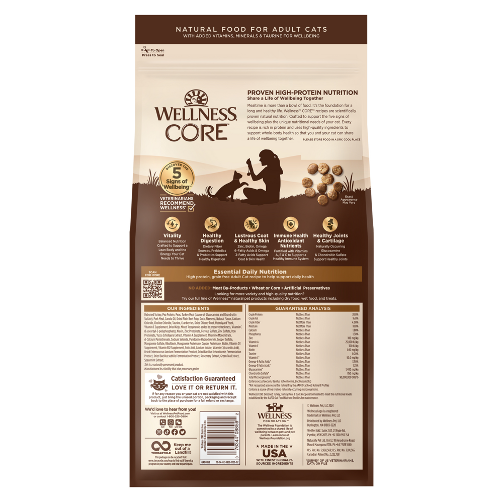 Wellness CORE Grain Free Natural Turkey, Turkey Meal, and Duck Dry Cat Food