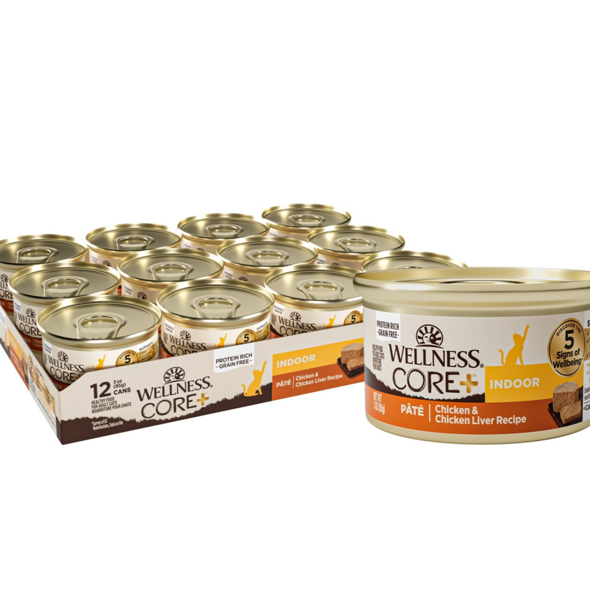 Wellness CORE Natural Grain Free Indoor Chicken and Chicken Liver Smooth Pate Wet Canned Cat Food