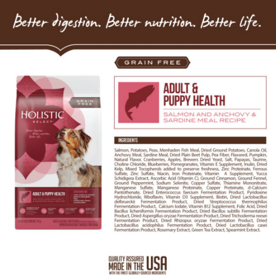 Holistic Select Natural Adult & Puppy Health Salmon, Anchovy, and Sardine Meal Recipe Dry Dog Food
