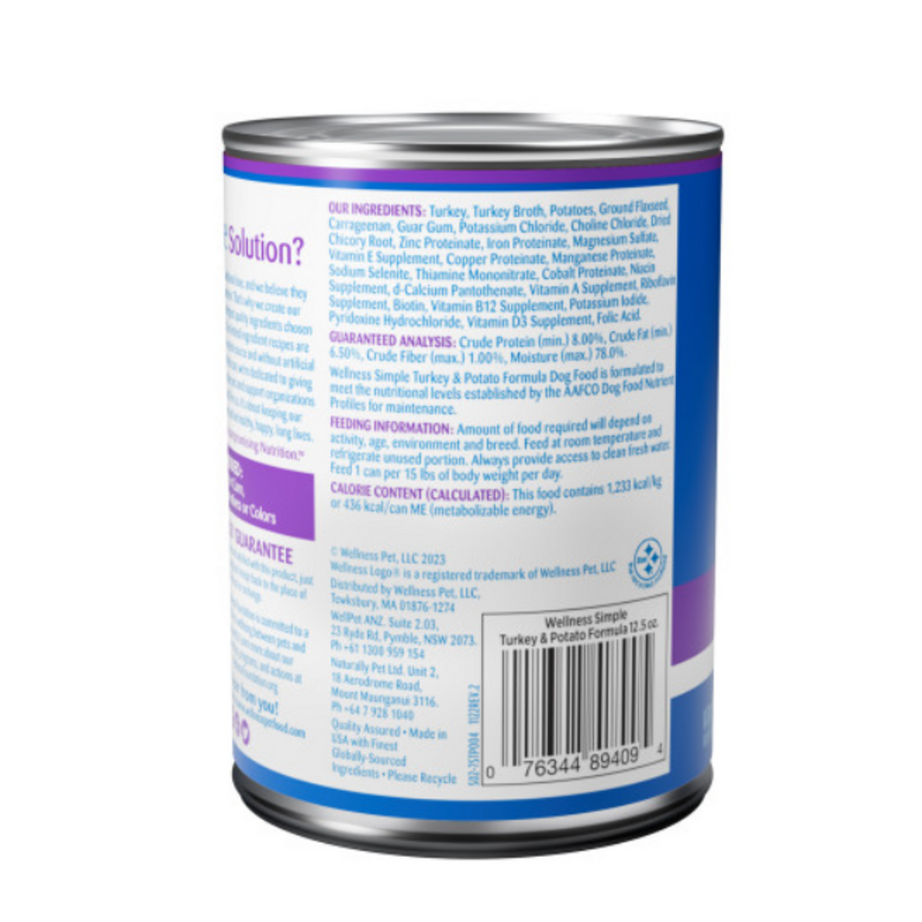 Wellness Simple Natural Limited Ingredient Diet Turkey and Potato Recipe Wet Canned Dog Food