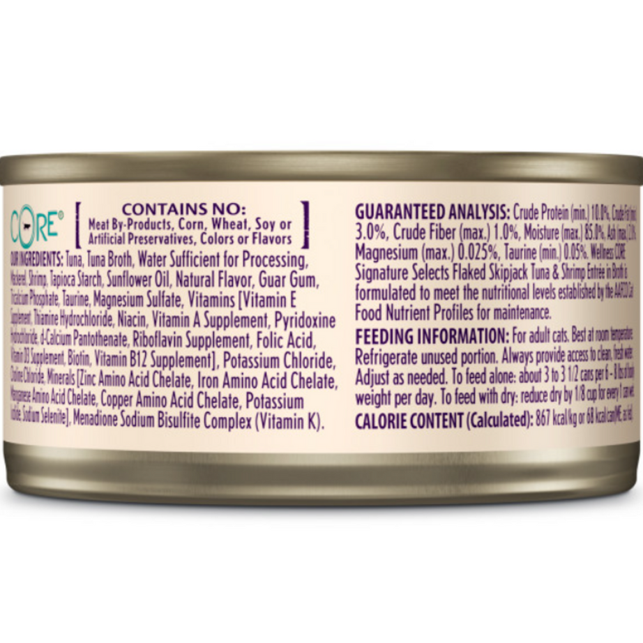 Wellness Signature Selects Grain Free Natural Skipjack Tuna with Shrimp Entree in Broth Wet Canned Cat Food