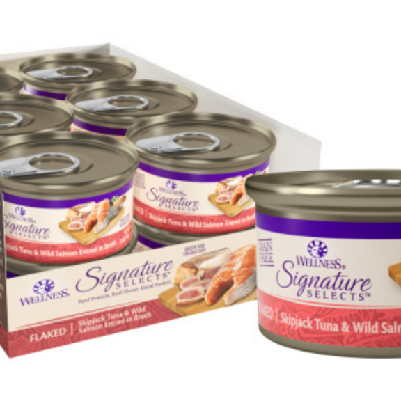 Wellness Signature Selects Grain Free Natural Skipjack Tuna with Wild Salmon Entree in Broth Wet Canned Cat Food
