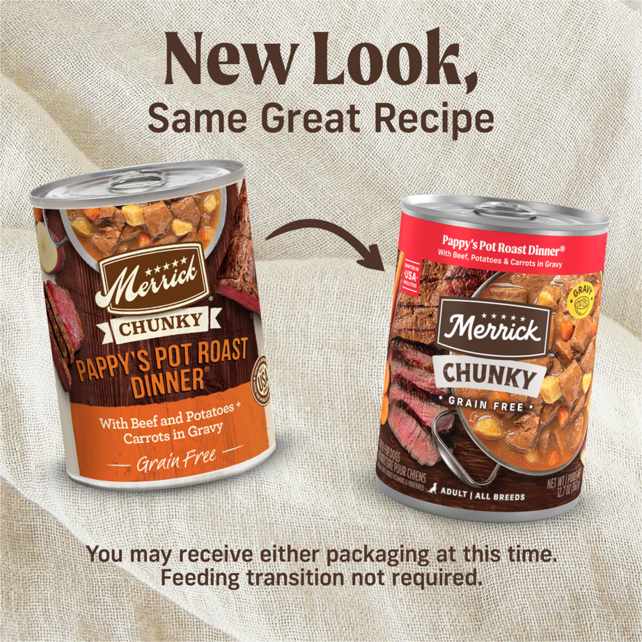 Merrick Chunky Grain Free Premium And Wholesome Canned Dog Food, Real Meat Pappys Pot Roast Dinner In Gravy