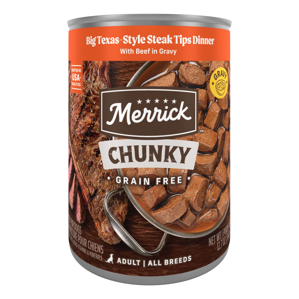 Merrick Chunky Grain Free Premium And Wholesome Canned Dog Food, Real Meat Big Texas Steak Tips Dinner