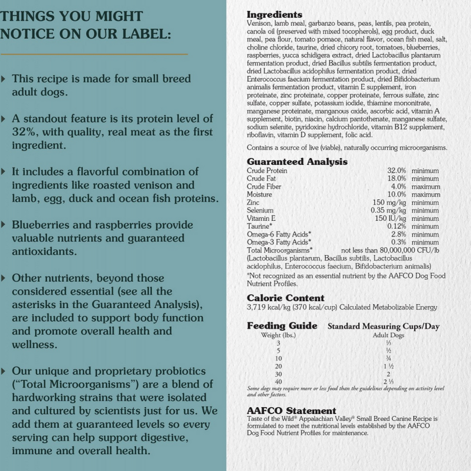 Taste Of The Wild Grain Free Appalachian Valley Small Breed Recipe Dry Dog Food