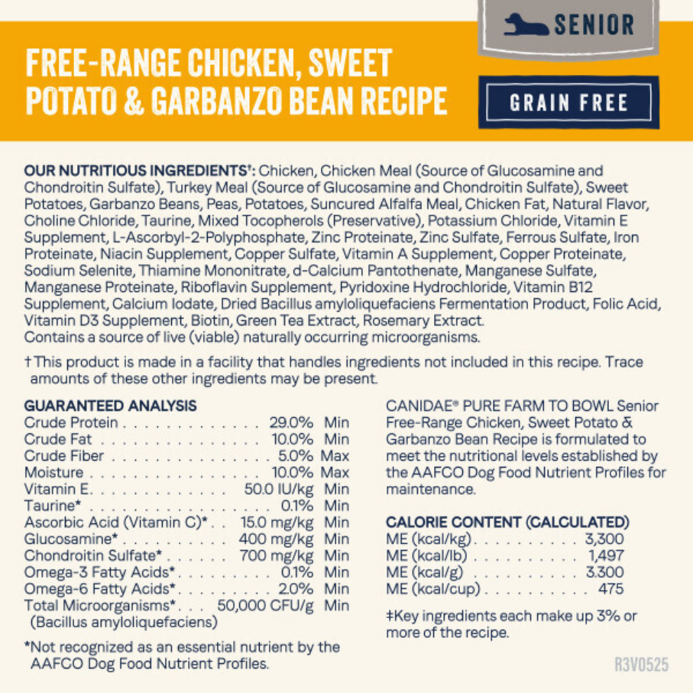 Canidae Pure Farm To Bowl Senior Free-Range Chicken, Sweet Potato & Garbanzo Bean Recipe Dog Food