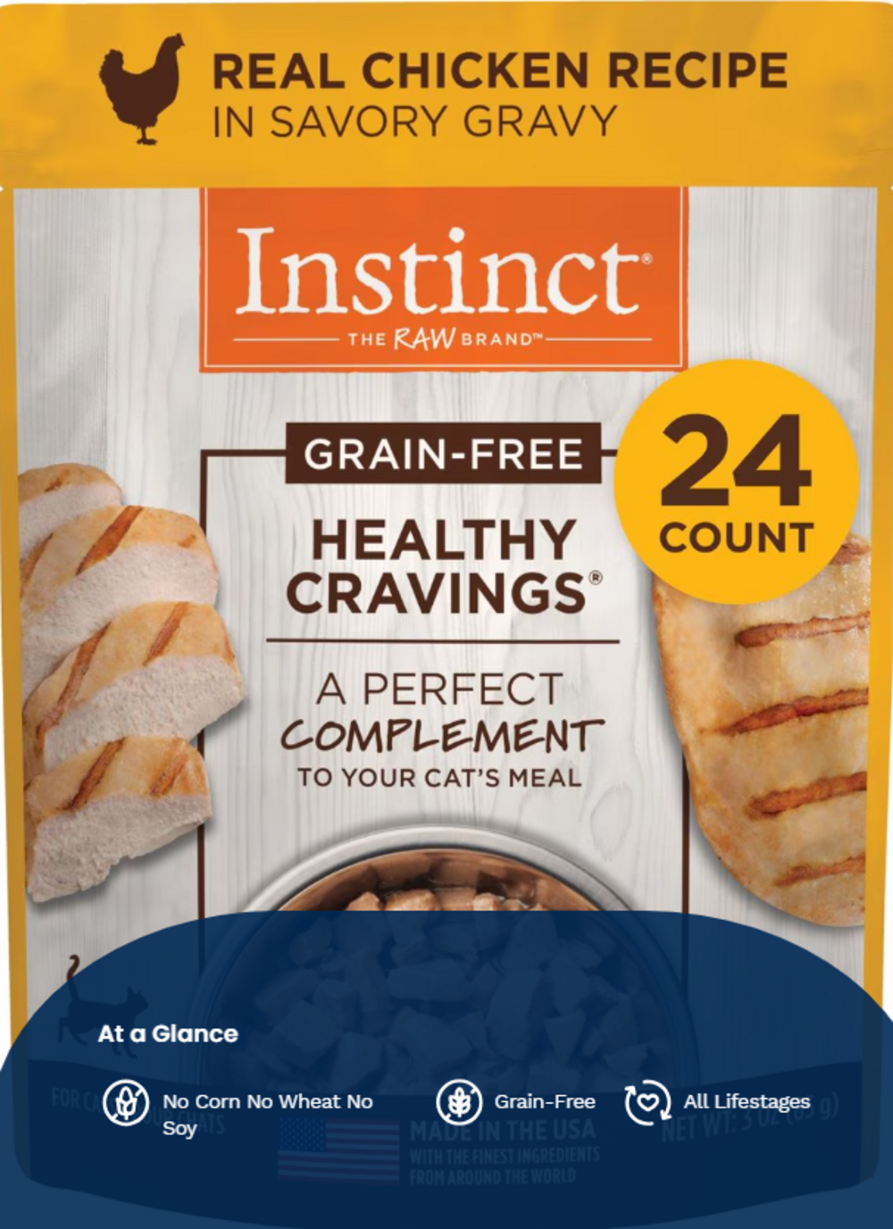 Instinct Healthy Cravings Grain Free Tender Chicken Recipe Meal Topper Pouches for Cats