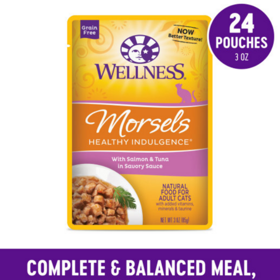 Wellness Healthy Indulgence Natural Grain Free Morsels with Salmon and Tuna in Savory Sauce Cat Food Pouch