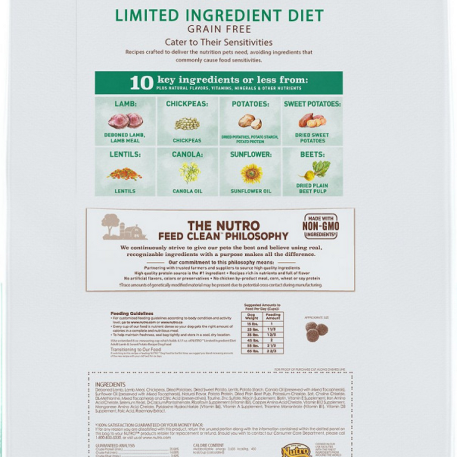 Nutro Limited Ingredient Diet Grain Free Adult Lamb and Sweet Potato Dry Dog Food
