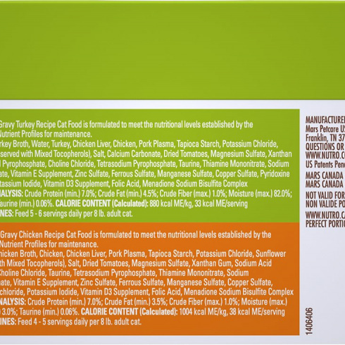 Nutro Perfect Portions Grain Free Chicken and Turkey Cuts in Gravy Wet Cat Food Tray Variety Pack