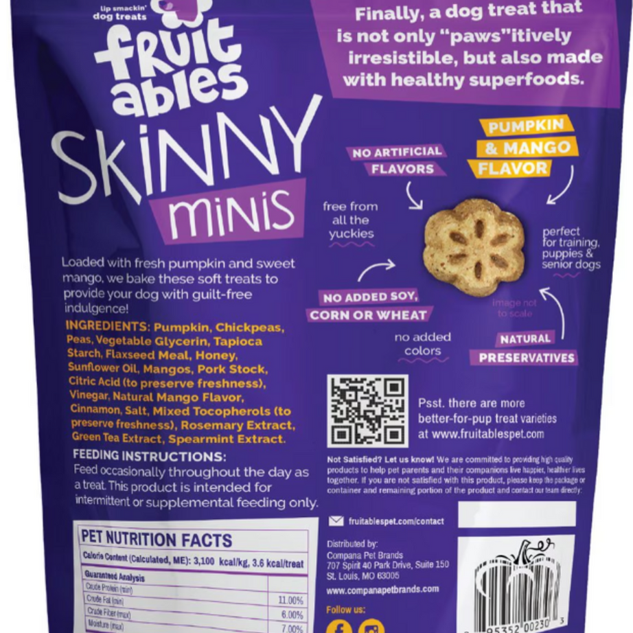 Fruitables Chewy Skinny Minis Pumpkin Mango Flavor Dog Treats