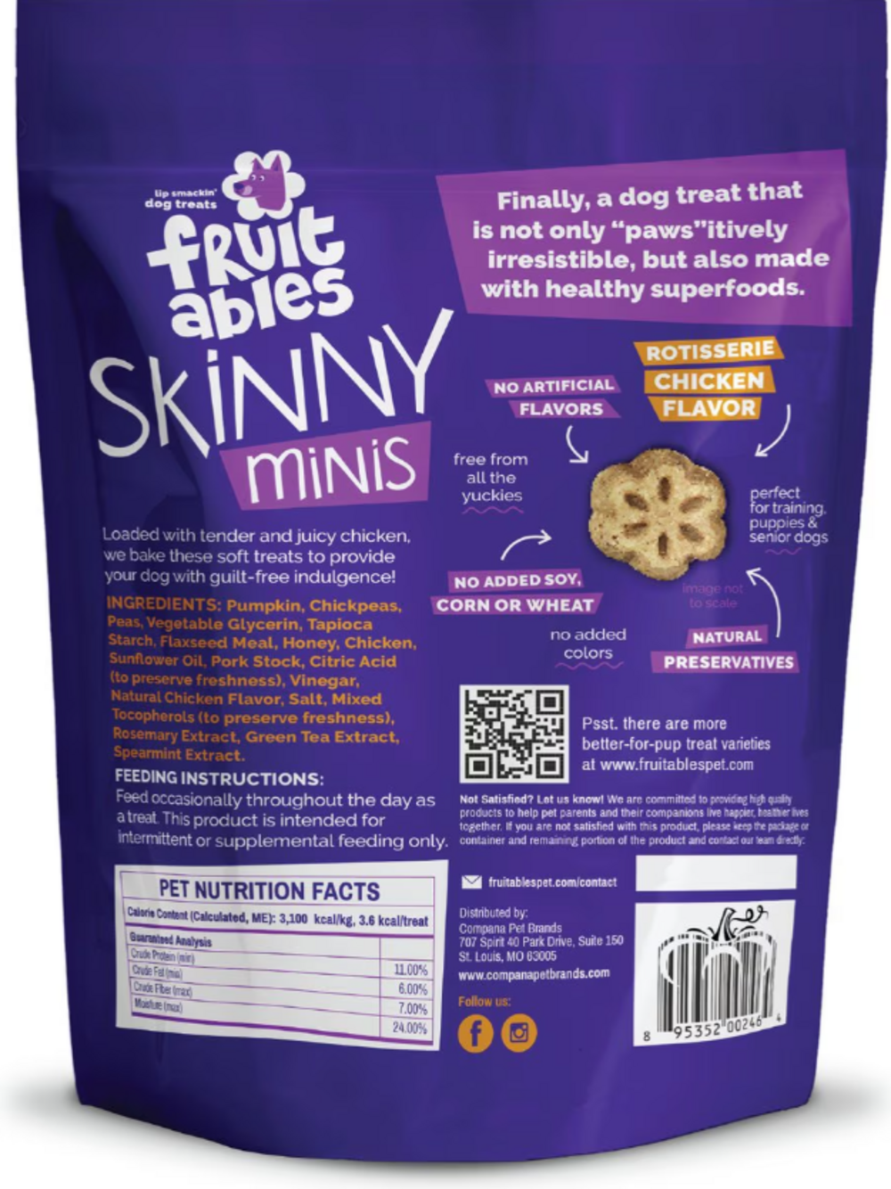Fruitables Skinny Minis Rotisserie Chicken Flavor Soft & Chewy Dog Treats