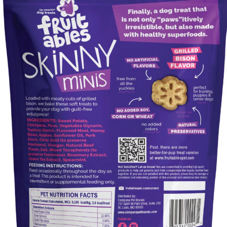 Fruitables Skinny Minis Grilled Bison Flavor Soft & Chewy Dog Treats